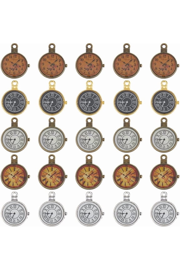 30PCS Vintage Clock Face Charms Bulk - Silver Golden Bronze - Enamel Alloy - DIY Jewelry Making Charms for Bracelets Necklaces Earrings & Gifts 1box