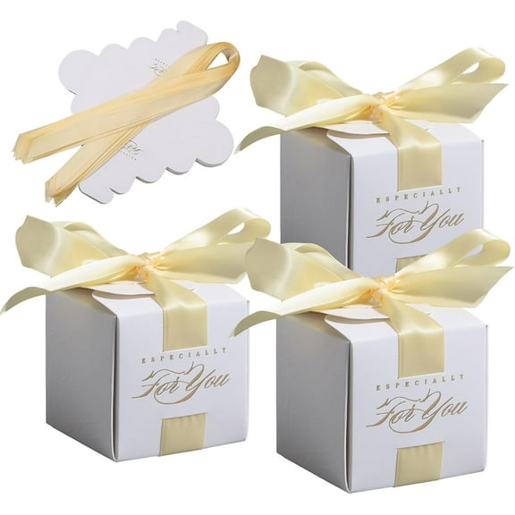 30PCS Wedding Favor Boxes 2.5x2.5x2.5 Inches Candy Boxes with 30 Ribbons Gift Boxes Sweet Candy Favor Boxes White Boxes for DIY Making
