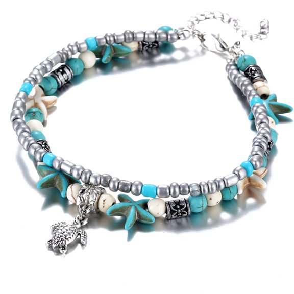 30PCS Women Bohemian Multiple Layers Starfish Turtle Beads Anklets Beach Jewelry Foot Chain Bracelet