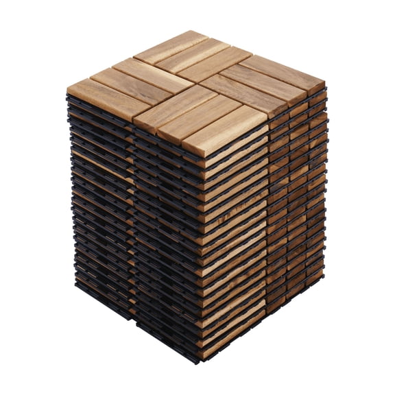 30PCS Yellow Acacia Hardwood Deck Tiles - 12"x12" Interlocking Checker Pattern Outdoor Flooring for Patio, Balcony, Poolside - Waterproof, Easy DIY