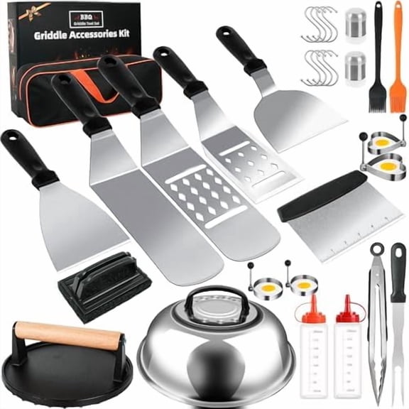 30PCSGriddle Accessories Kit, Flat Top Grill Accessories Set for Blackstone and Camp Chef, Grill Spatula Set with Melting Dome, Burger Press, Gifts for Men, Christmas Stocking Stuffers for Adults Men