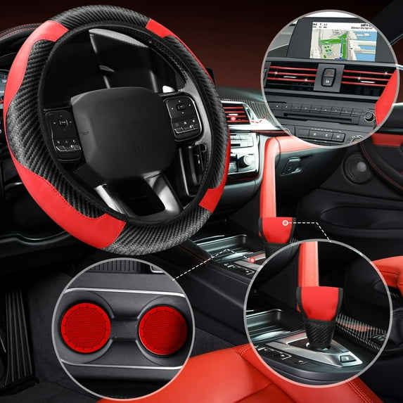30PCs Complete Car Interior Accessory Set - Steering Wheel Cover, Gear Cover, Handbrake Guard & Armrest Mat - Durable and Easy-to-Clean for Daily Commute and Long Road Trips