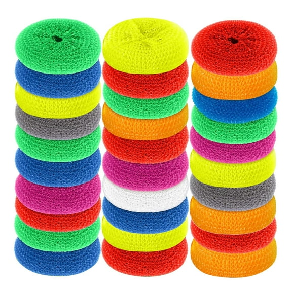 30PCs Scouring Pads Round Dish Pads Non Scratch Dish Scrubbers Assorted Color Dish Mesh Scrubbers for Kitchen