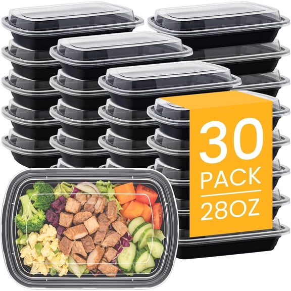 30Pack-28oz Meal Prep Containers  with  -  Plastic  Storage Containers for Lunch, Portion Control, Weekly Meal Prep, Leftovers, Takeout - Microwave, Freezer Safe, Leak Proof