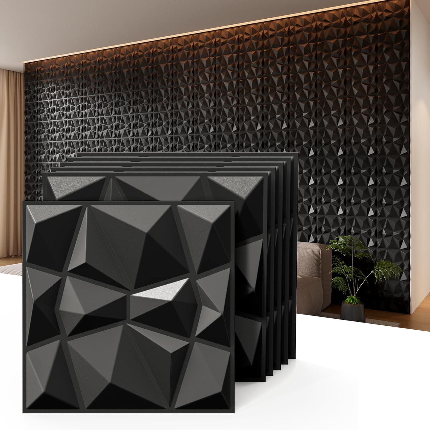 30Pack 3D Wall Panels for Interior Wall Dcor Black 11.8"*11.8" Covering Panels, PVC Textured 3D Wall Tile for Living Room, Bedroom DIY Interior Dcor