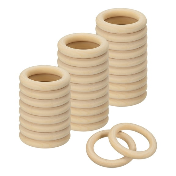 30Pack 60mm(2.4") Natural Wood Rings, 10mm Smooth Unfinished Wooden Circles