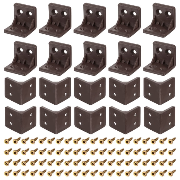 30Pack 90 Degree Plastic Corner Braces, 27.3x27x27mm Angle Brackets with Screws (Brown)