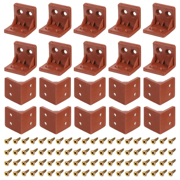 30Pack 90 Degree Plastic Corner Braces, 27.3x27x27mm Angle Brackets with Screws (Red Brown)