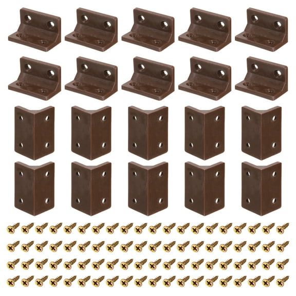 30Pack 90 Degree Plastic Corner Braces, 38x22x22mm Angle Brackets with Screws (Brown)