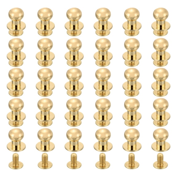30Pack 9mm Chicago Screws Round Head Button Leathercraft Rivets, Light Gold