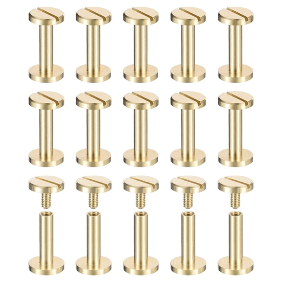 30Pack Brass Chicago Screws, 15x10mm Post Nail Stud Rivets for Leather Crafts