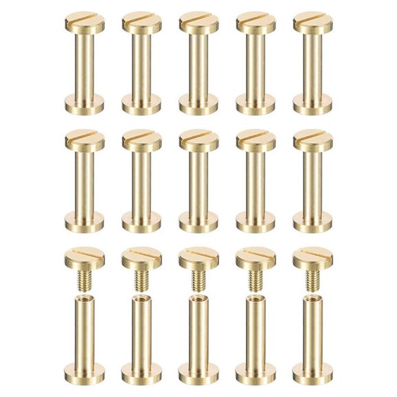 30Pack Brass Chicago Screws, 15x8mm Flat Screw Back Binding Post Nail Stud Rivets Fastener for DIY