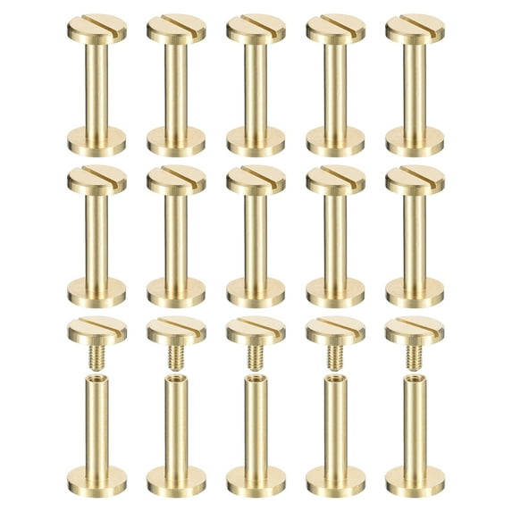 30Pack Brass Chicago Screws, 18x10mm Post Nail Stud Rivets for Leather Crafts