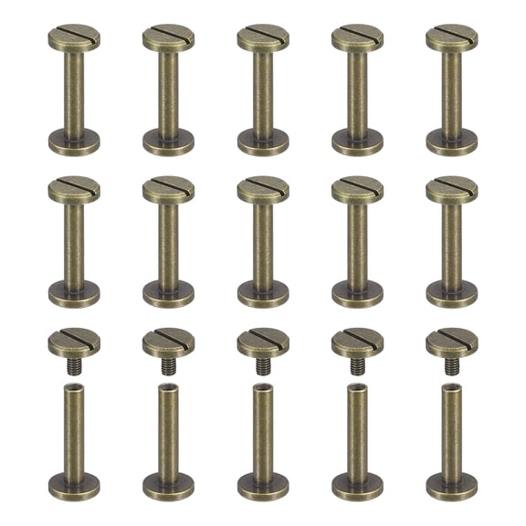 30Pack Brass Chicago Screws, 20x10mm Post Nail Stud Rivets, Bronze