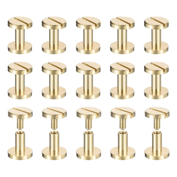 30Pack Brass Chicago Screws, 8x10mm Post Nail Stud Rivets for Leather Crafts