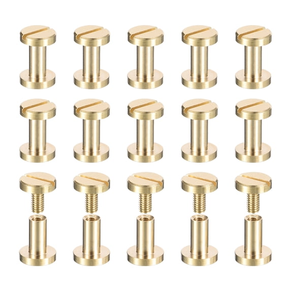 30Pack Brass Chicago Screws, 8x8mm Post Nail Stud Rivets for Leather Crafts