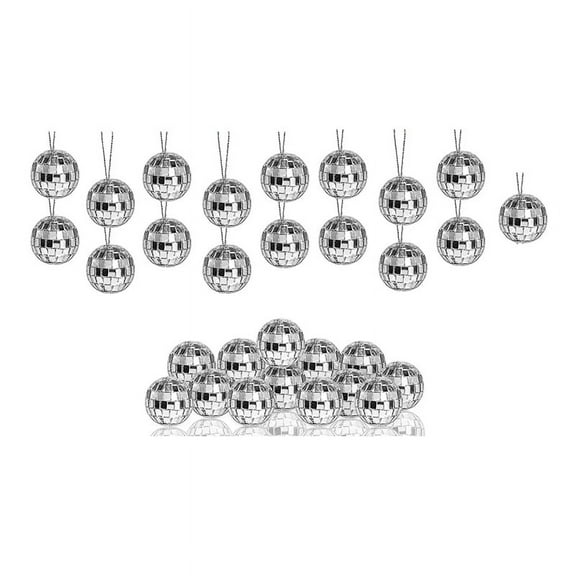 30Pack Disco Ball Silver Hanging Mirror Balls Ornaments with Rope Christmas Wedding Music Festivals Decor