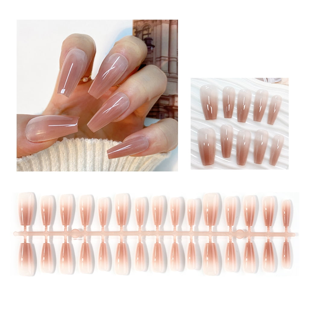 30Pack Press on Nails Medium Coffin Fake Nails French Gradient False