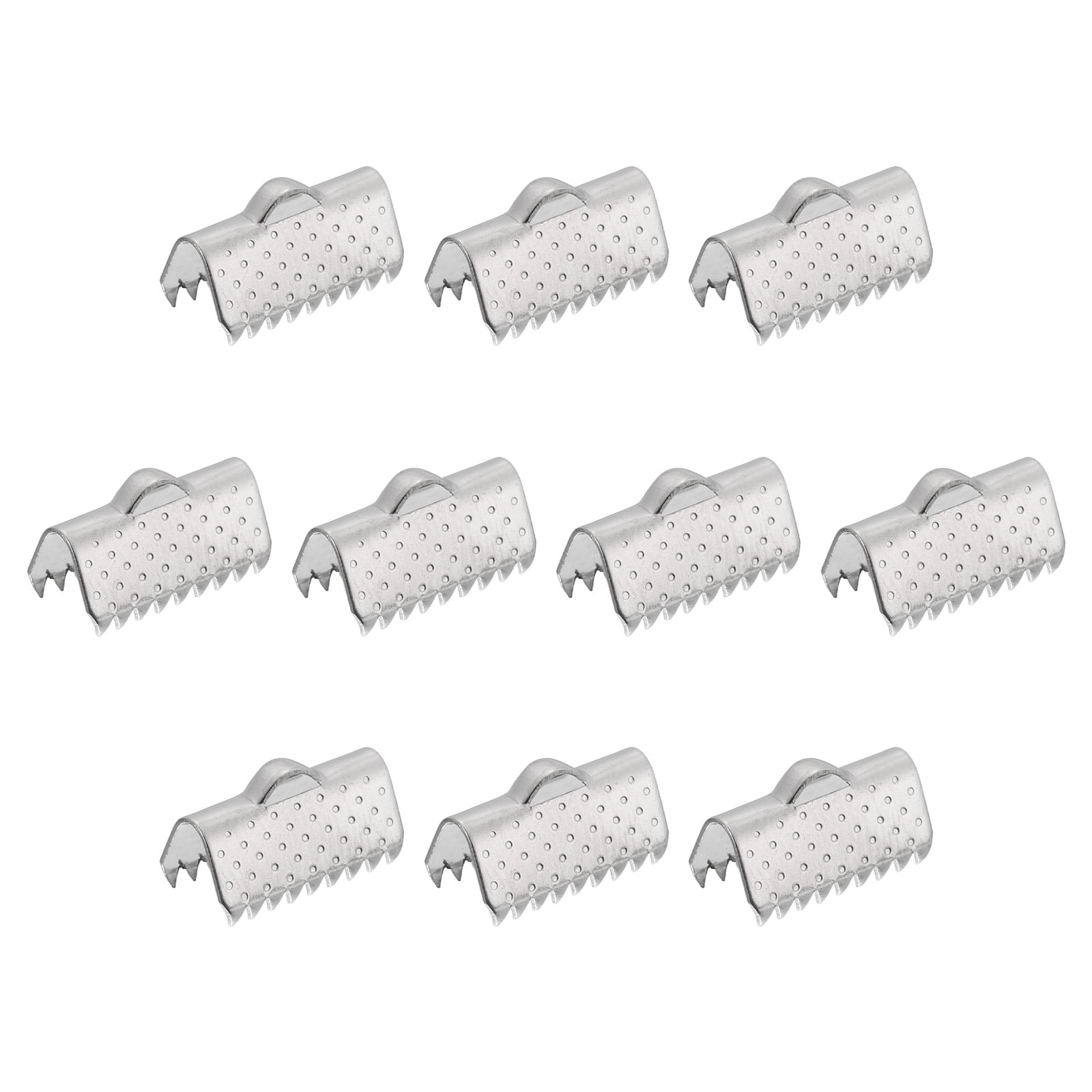 30Pack Ribbon End Crimp Clamps, 13mm Pointed Texture Stainless Steel