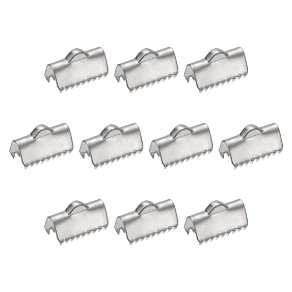 30Pack Ribbon End Crimp Clamps, 13mm Smooth Stainless Steel Pinch Cord End Clasps, Silver Tone