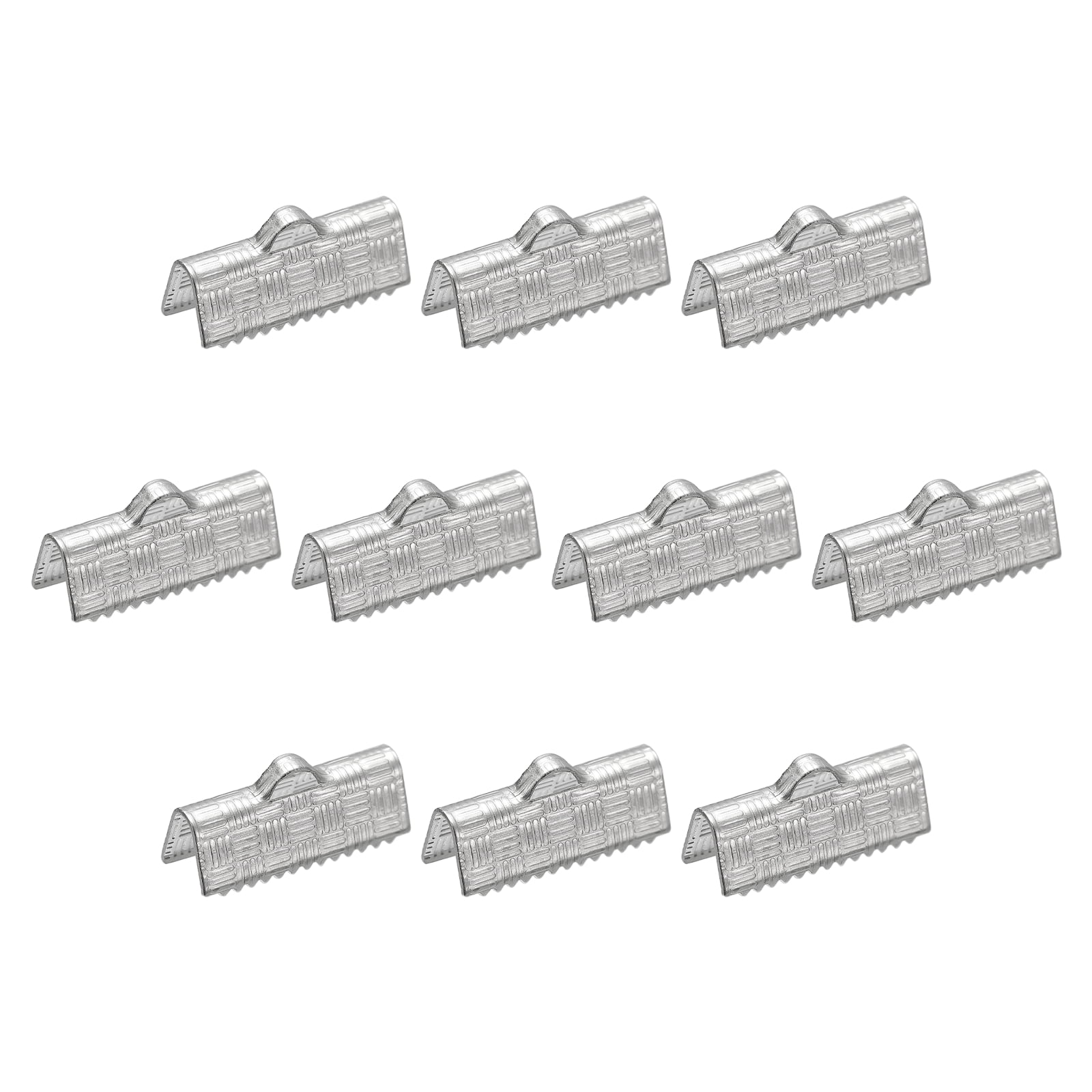30Pack Ribbon End Crimp Clamps, 15mm Stripe Texture Stainless Steel