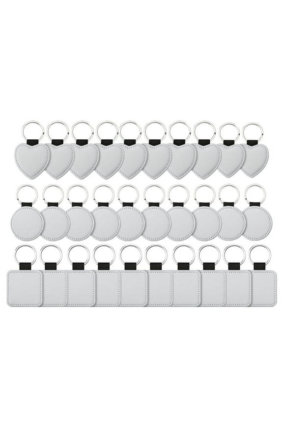 30Pack Sublimation Blanks Keychain Glitter PU Leather Keychain Heat Transfer Keyring Various Kinds Sublimation Blank