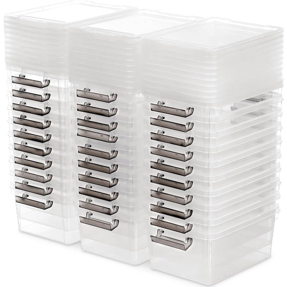 30Packs 1.3Qt Small Storage Bins with Lids, Stackable Clear for Home Office Organization, Plastic, Transparent, Space-Saving Design