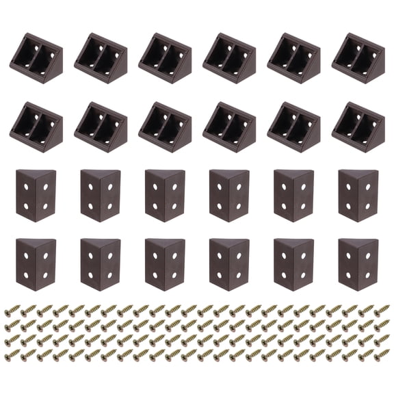 30Packs 90 Degree Plastic Corner Braces, 19x32x19mm Nylon Shelf Right Angle Brackets with Screws (Brown)