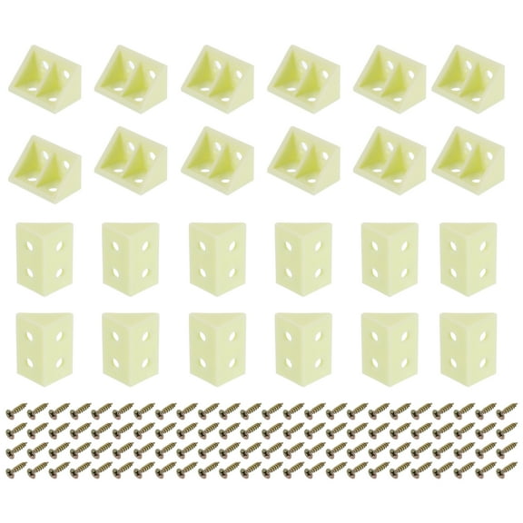 30Packs 90 Degree Plastic Corner Braces, 19x32x19mm Nylon Shelf Right Angle Brackets with Screws (Yellow)