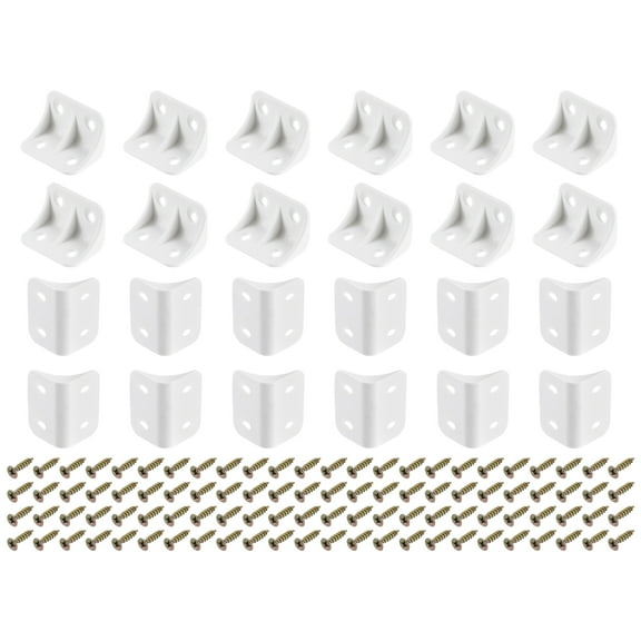 30Packs 90 Degree Plastic Corner Braces, 23x35.5x23mm Nylon Shelf Right Angle Brackets with Screws (White)