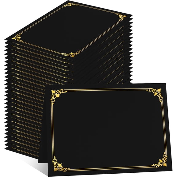 30Packs Black Certificate Holders Bulk, 300gsm Cardstock Diploma Covers with Foil Border, for Letter Size 8.5 x 11 , Award & Graduation Document Covers