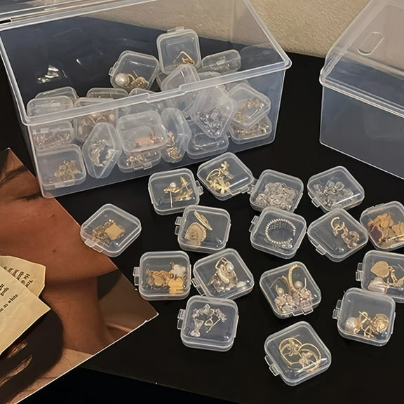 30Pc Clear Plastic Storage Box Set-Ultra-Visible, Stackable, Space-Saving, for Jewelry, Earrings, DIY Crafts, Hardware, Versatile, Lightweight Organizer Cases, Desktop Installation, with Snap Closure