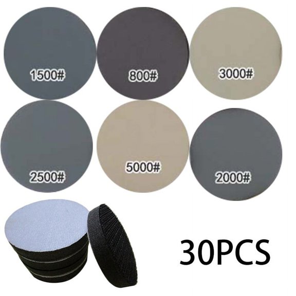 30Pc Waterproof Sandpapers Hook and Loop+Sanding Backup Pad+Soft Interface Pad