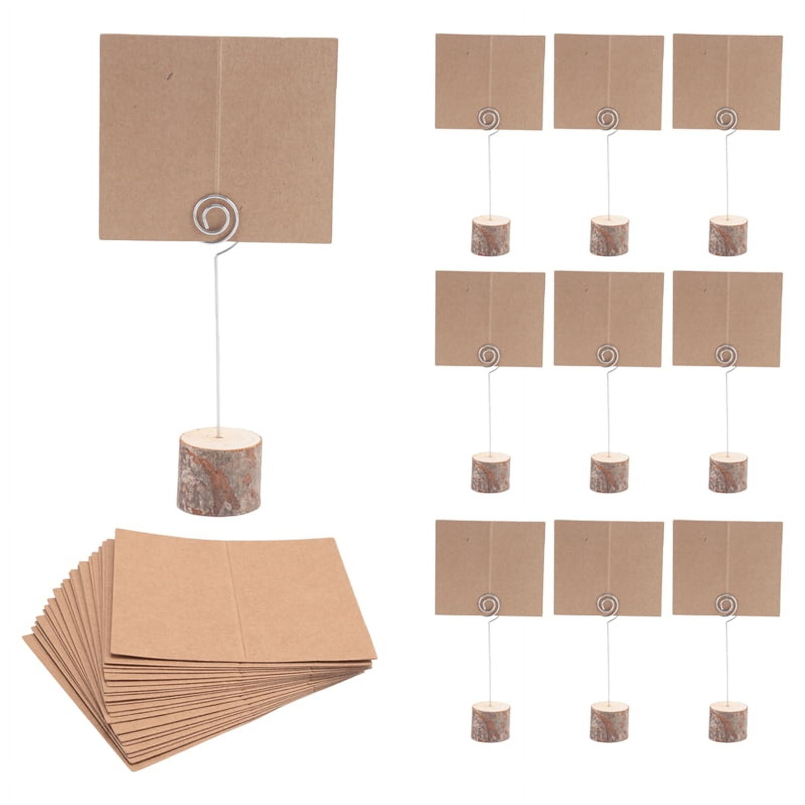 30 Rustic Wood Place Card Holders With 32 Kraft Tented Cards & Adhesive Dots – Perfect For Weddings, Parties, Buffet Labels & Table Numbers