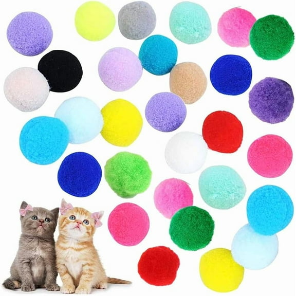 30Pcs 1.3 Inch Cat Toy Balls Soft Kitten Pompom Toys Indoor Cats Interactive Playing Quiet Ball, Cat Pom Pom Balls for Craft DIY Creative Crafts Decorations (Random Color)