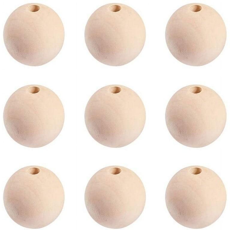 30pcs 25mm Unfinished Natural Wood Beads Large Hole Round Wooden Beads Wood Loose Spacer Beads Jewelry Making Accessory for DIY Crafts Garland