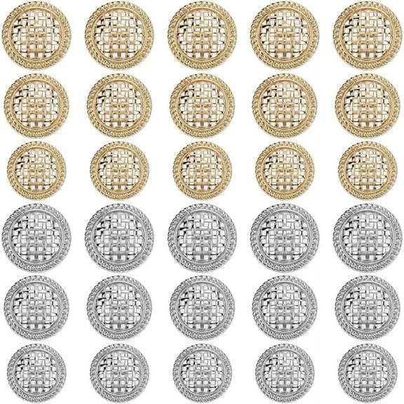 30Pcs 1 Hole Alloy Golden Silver Round Shank Buttons with Weave Flat Metal Hollow Floral Pattern Bulk Assorted Vintage Retro Replacement Blazer Button for Sewing Making Dress Clothes Decors diy