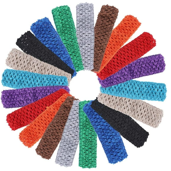 30Pcs 10 Colors Elastic Crochet HeadBandss Bulk Colorful Polyester Knitted Stretch Hollow Out Knit Small Mesh Hair HeadBands for Head Wear DIY Bows Crafts Accessories Women Adult