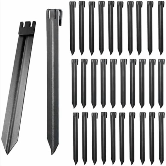 30Pcs 10Inch Black Metal Landscape Edging Stakes, No Installation for Corrugated Garden Landscape Edging/Terrace Board/Grass Barrier/Bender Board/Garden Liner/Tent pegs/Dog Stakes