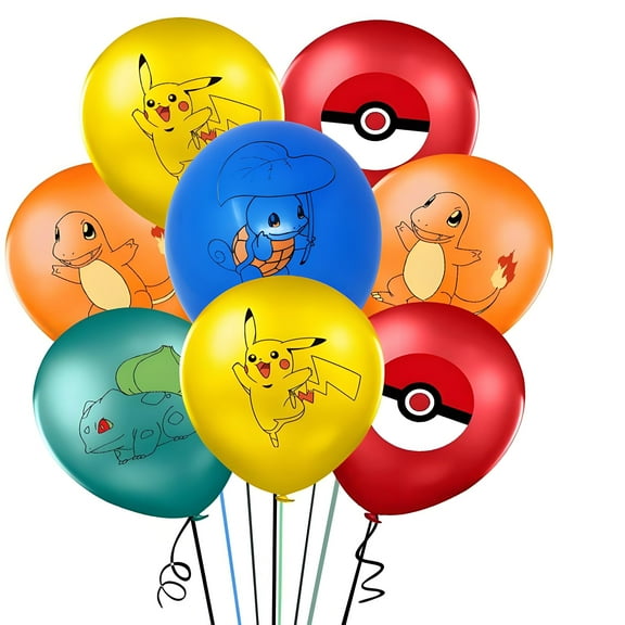 30Pcs 12 Inch Balloons Pokemon & Cartoon Theme Balloons for Birthday Party Decor, Anime Party Supplies