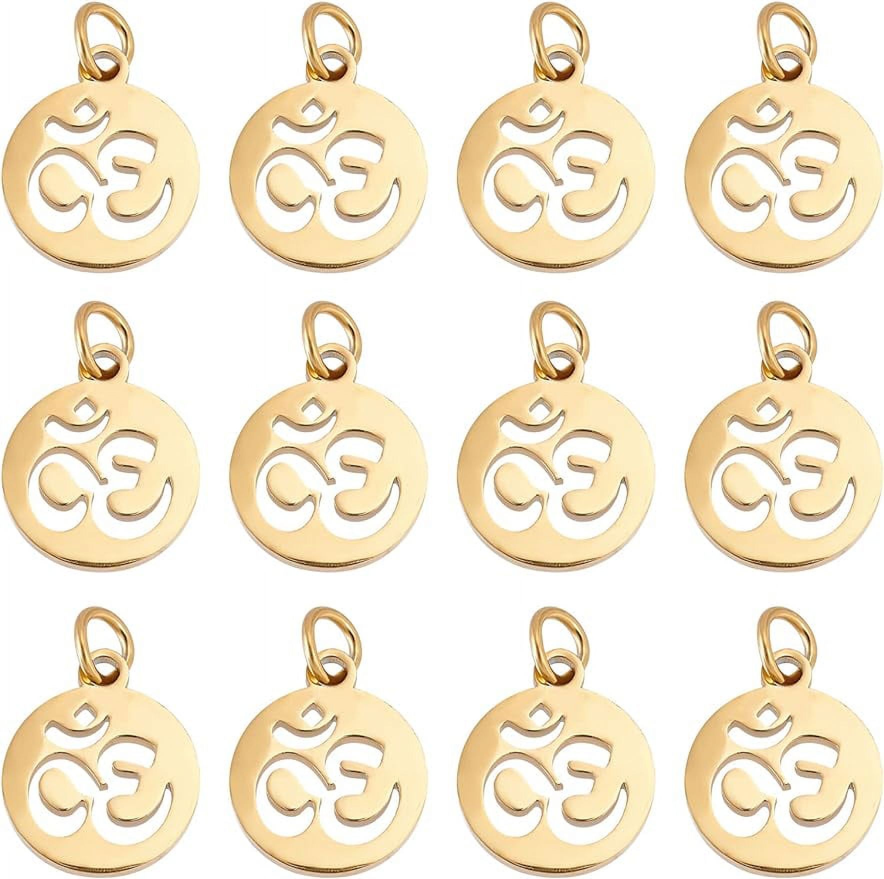 30Pcs 12mm 304 Stainless Steel Golden Yoga Om Charms for Jewelry Making