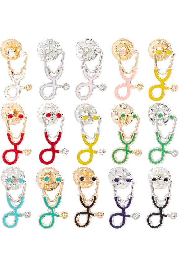 30Pcs 15 Style Medical Echometer Enamel Pins Alloy Creative Badges for Backpack Clothes Mixed Color 26.5x15mm 26x14.5x2mm 2Pcs/style for Handmade