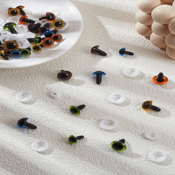 30Pcs 15 Styles Craft Plastic Doll Eyes Stuffed Toy Eyes Safety Eyes Half Round Mixed Color 11~15mm 2pcs/style