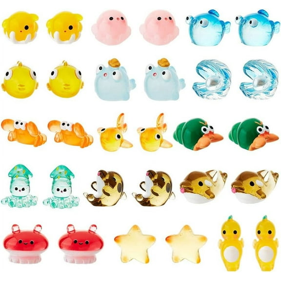 30Pcs 15 Styles Resin Display Decoration Lovable Marine Animal Figurines Miniature Ocean Themed Resin Animals Mini Sea Figures