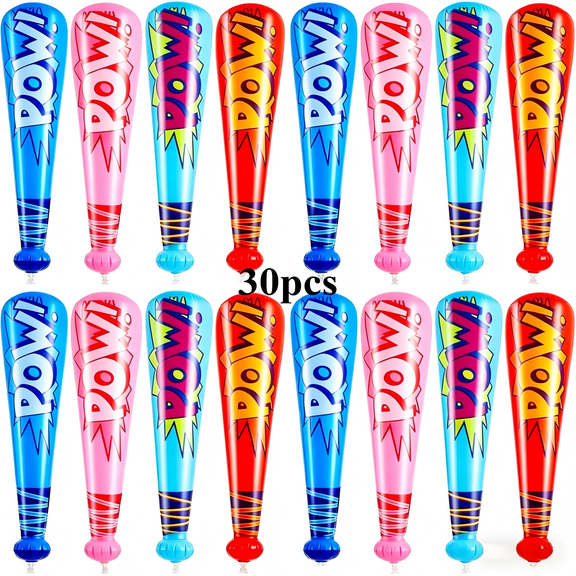30Pcs 16.5 Inch PVC Inflatable Baseball Bats, Multicolor Sports Themed Decor, Soft Blow-Up Baseball Bats for Sports Birthday Parties Holiday Sports Events Party Interactive Games Party Supplies