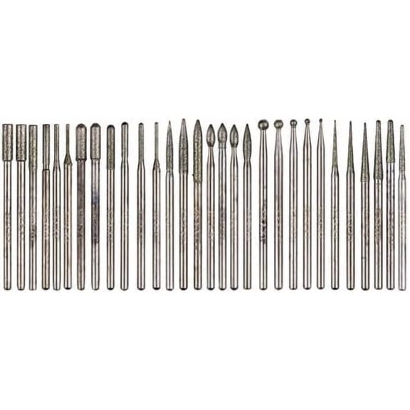 30Pcs 2.35mm Shank Titanium-Coated Diamond Burrs Set Rotary File Burs Accessories Kit for Rotary Grinder Tools Grinding Polishing Carving Stone Jewelry Glass Ceramics$$Tools