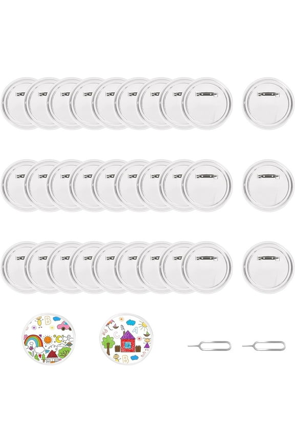 30Pcs 2.95inch Transparent Badges with Iron Pins Round Acrylic Badge Blank DIY Lapel Pin Settings Button Pin Badges Kit