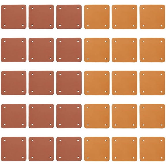 30Pcs 2 Colors 4-Hole Imitation Leather Label Tags for DIY Jeans Bags Shoes Hat Accessories Square Mixed Color 50x50x2mm Hole: 3mm 15pcs/color for DIY