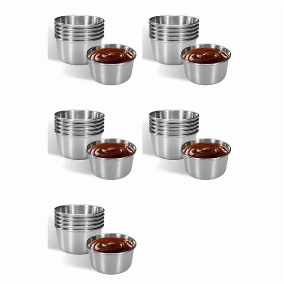 30Pcs 2 Oz Stainless Steel Dipping Sauce Cup, Mini Dip Bowls, Reusable Metal Condiment Cups Ramekins Containers (Silver)