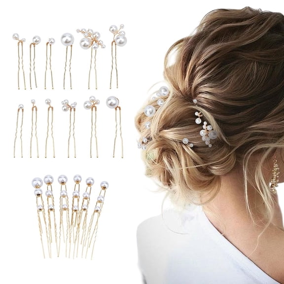 30Pcs 2 Styles Bride Hair Pins Iron Hair Forks with Round Plastic Imitation Pearl Light Gold Handmade Bridal U Shaped Barrette Pin Hair Accessories Set